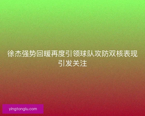 徐杰强势回暖再度引领球队攻防双核表现引发关注